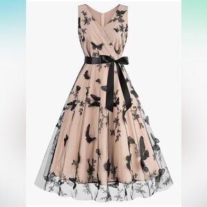 NWT 1950s Dress Vintage Elegant Butterfly Lace Cocktail Party Midi Dress Formal